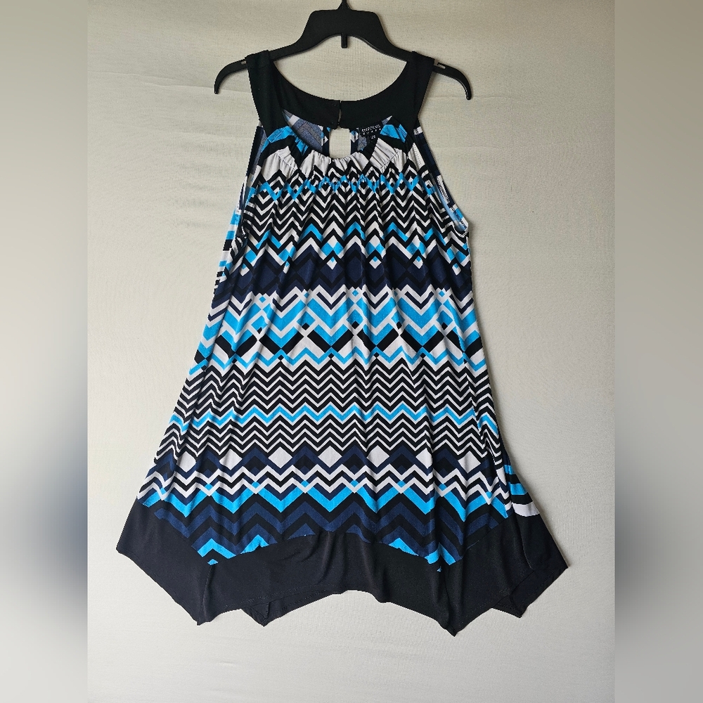 Enfocus Woman Chevron Halter Dress Sharkbite Hem Blue Black 16W - Picture 3 of 15